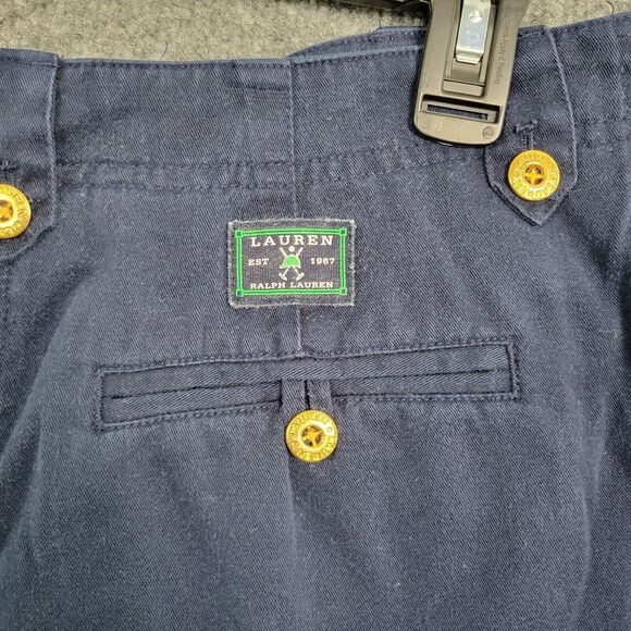 LAUREN RALPH LAUREN Blue Gold Button High Rise Cuffed Twill Chino Shorts SIZE 10 - Picture 7 of 14